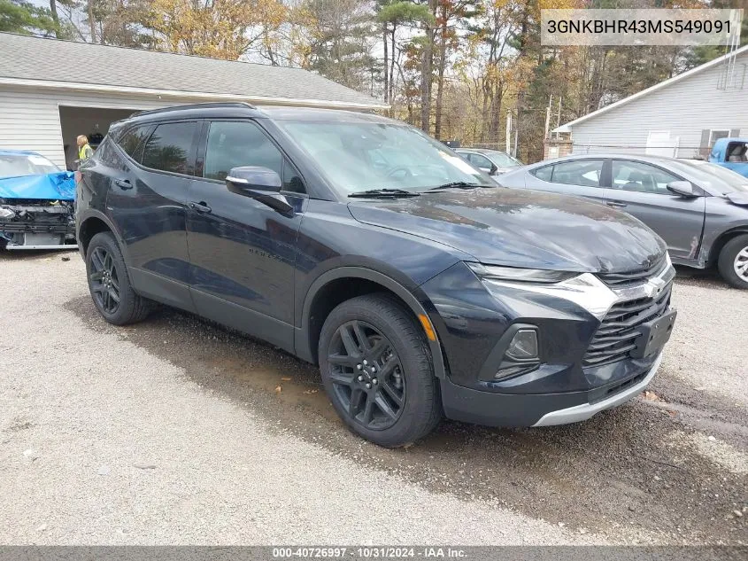 2021 Chevrolet Blazer Awd 2Lt VIN: 3GNKBHR43MS549091 Lot: 40726997