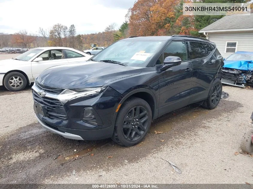 2021 Chevrolet Blazer Awd 2Lt VIN: 3GNKBHR43MS549091 Lot: 40726997