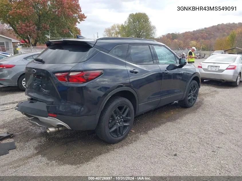 2021 Chevrolet Blazer Awd 2Lt VIN: 3GNKBHR43MS549091 Lot: 40726997