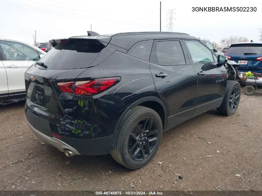 2021 Chevrolet Blazer Fwd 1Lt VIN: 3GNKBBRA5MS502230 Lot: 40748975