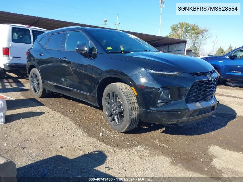 2021 Chevrolet Blazer Fwd Premier VIN: 3GNKBFRS7MS528554 Lot: 40749430