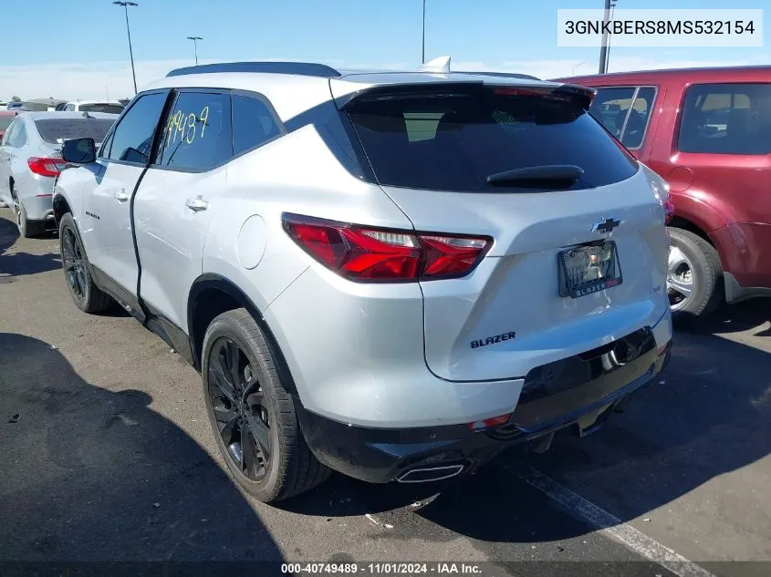 2021 Chevrolet Blazer Fwd Rs VIN: 3GNKBERS8MS532154 Lot: 40749489