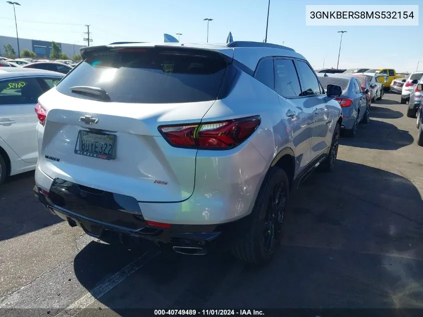 2021 Chevrolet Blazer Fwd Rs VIN: 3GNKBERS8MS532154 Lot: 40749489