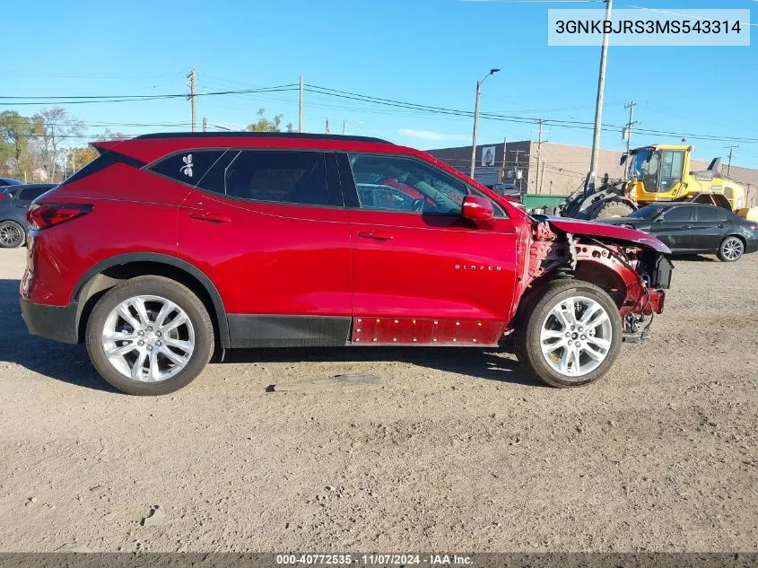 2021 Chevrolet Blazer Awd 3Lt VIN: 3GNKBJRS3MS543314 Lot: 40772535