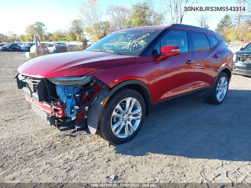 2021 Chevrolet Blazer Awd 3Lt VIN: 3GNKBJRS3MS543314 Lot: 40772535