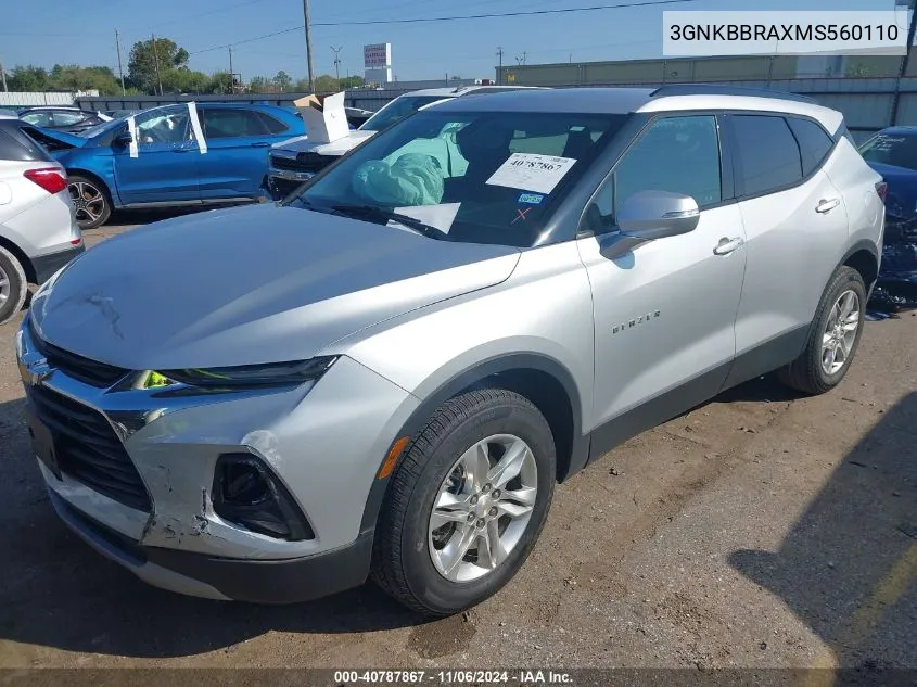 2021 Chevrolet Blazer Fwd 1Lt VIN: 3GNKBBRAXMS560110 Lot: 40787867