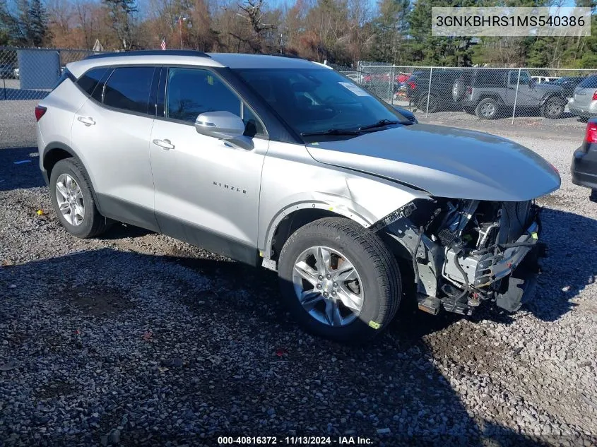 2021 Chevrolet Blazer Awd 2Lt VIN: 3GNKBHRS1MS540386 Lot: 40816372