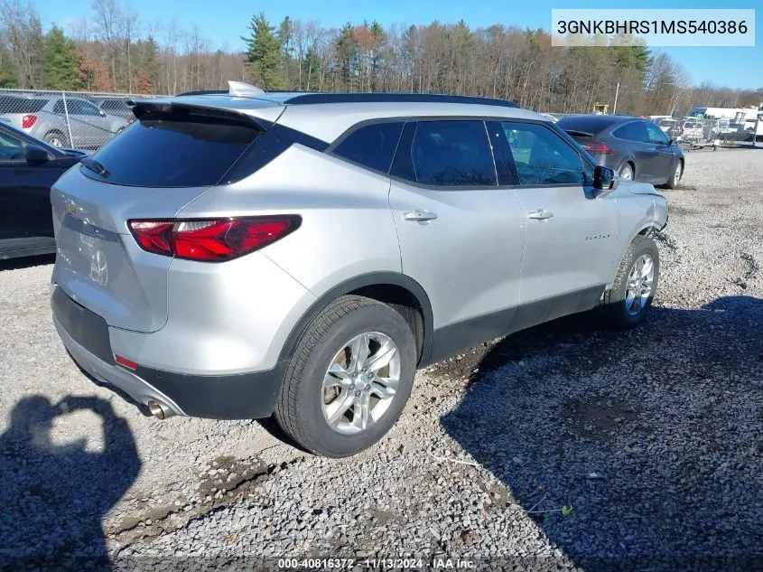 2021 Chevrolet Blazer Awd 2Lt VIN: 3GNKBHRS1MS540386 Lot: 40816372