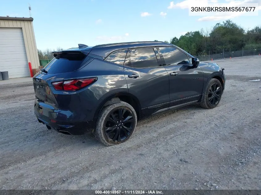 2021 Chevrolet Blazer Awd Rs VIN: 3GNKBKRS8MS567677 Lot: 40818957