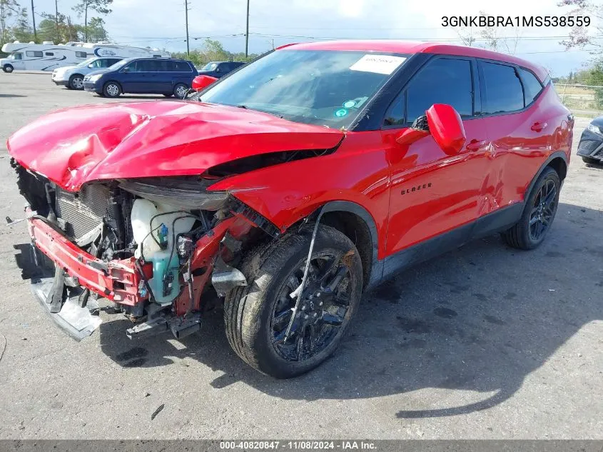 2021 Chevrolet Blazer Fwd 1Lt VIN: 3GNKBBRA1MS538559 Lot: 40820847