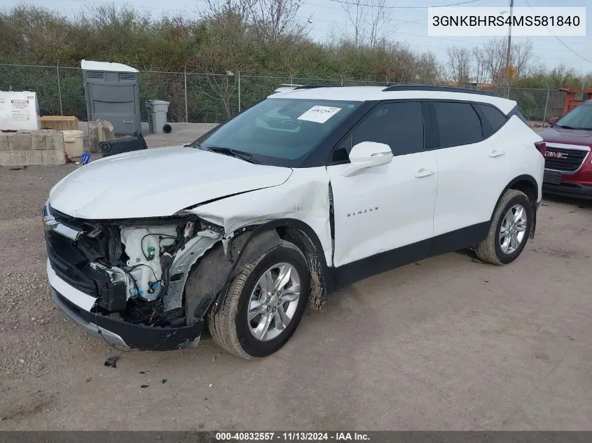 2021 Chevrolet Blazer Awd 2Lt VIN: 3GNKBHRS4MS581840 Lot: 40832557