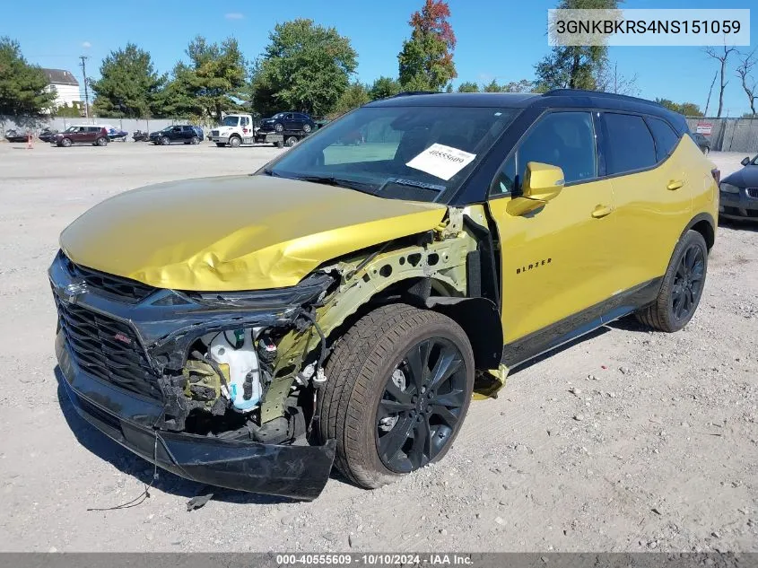 2022 Chevrolet Blazer Awd Rs VIN: 3GNKBKRS4NS151059 Lot: 40555609