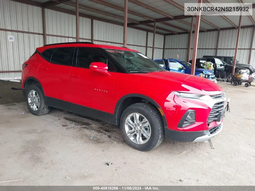 2022 Chevrolet Blazer Fwd 2Lt VIN: 3GNKBCR42NS215932 Lot: 40815266