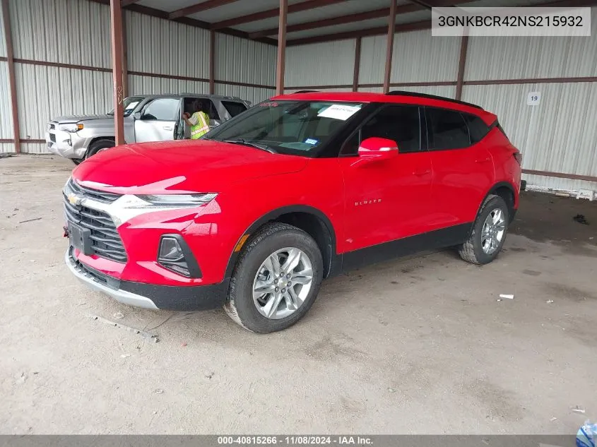 2022 Chevrolet Blazer Fwd 2Lt VIN: 3GNKBCR42NS215932 Lot: 40815266