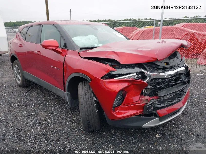 2024 Chevrolet Blazer Awd 2Lt VIN: 3GNKBHR42RS133122 Lot: 40058227