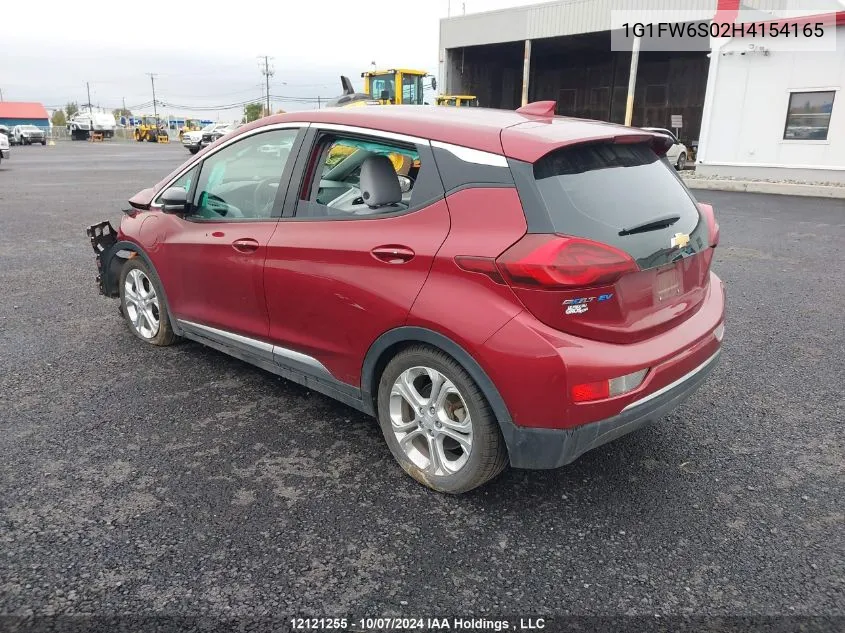 2017 Chevrolet Bolt Ev VIN: 1G1FW6S02H4154165 Lot: 12121255