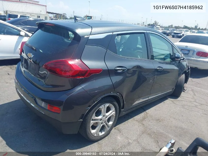 2017 Chevrolet Bolt Ev Lt VIN: 1G1FW6S07H4185962 Lot: 39940183