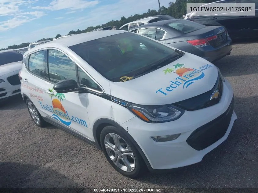 2017 Chevrolet Bolt Ev Lt VIN: 1G1FW6S02H4175985 Lot: 40470391