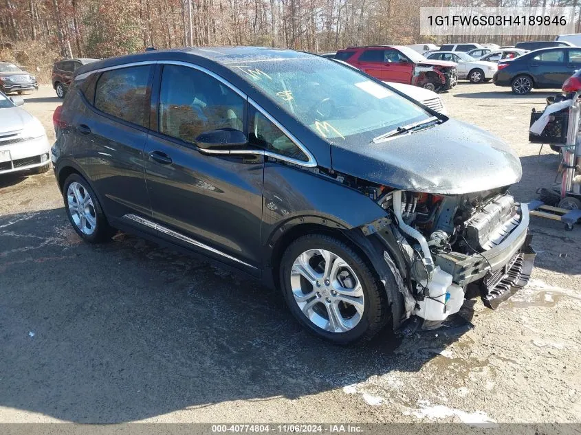 2017 Chevrolet Bolt Ev Lt VIN: 1G1FW6S03H4189846 Lot: 40774804