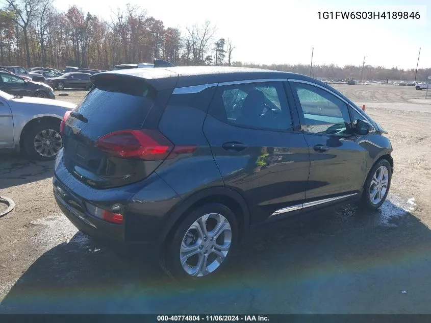 2017 Chevrolet Bolt Ev Lt VIN: 1G1FW6S03H4189846 Lot: 40774804