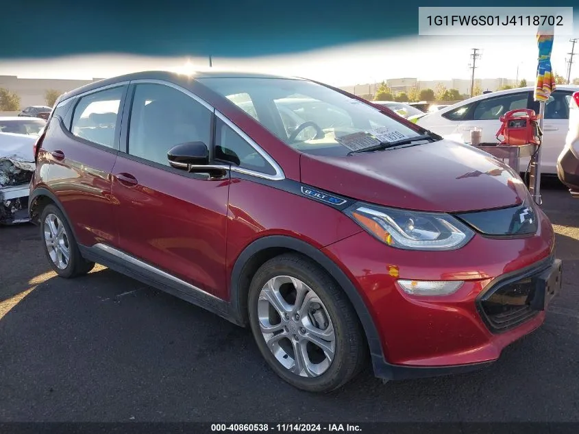 2018 Chevrolet Bolt Ev Lt VIN: 1G1FW6S01J4118702 Lot: 40860538