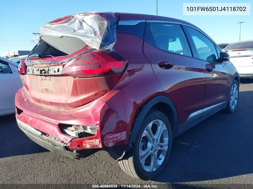 2018 Chevrolet Bolt Ev Lt VIN: 1G1FW6S01J4118702 Lot: 40860538