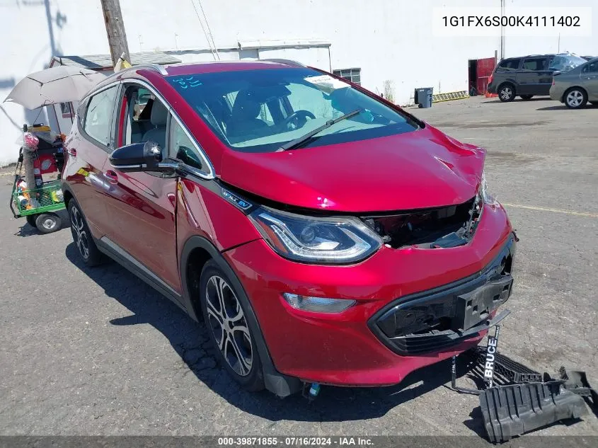 2019 Chevrolet Bolt Ev Premier VIN: 1G1FX6S00K4111402 Lot: 39871855