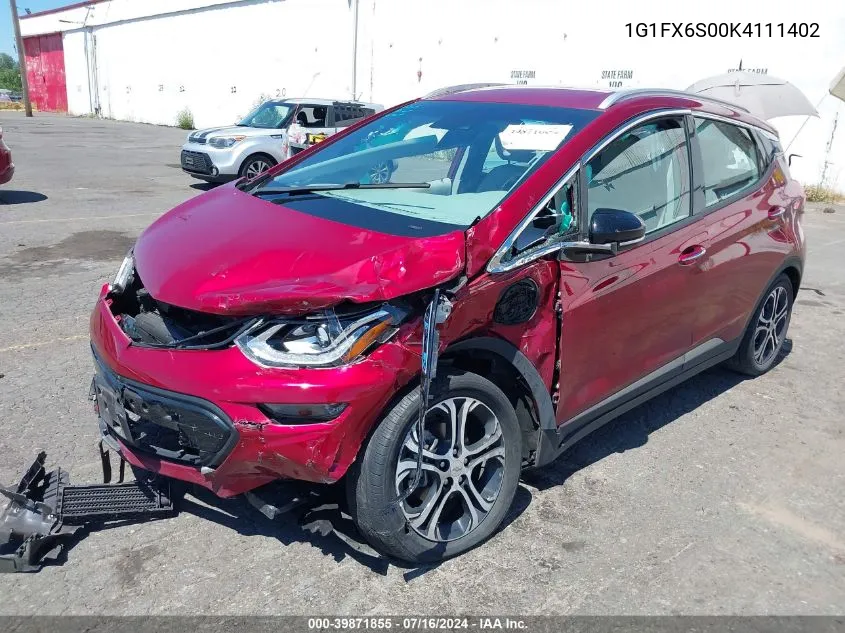 2019 Chevrolet Bolt Ev Premier VIN: 1G1FX6S00K4111402 Lot: 39871855