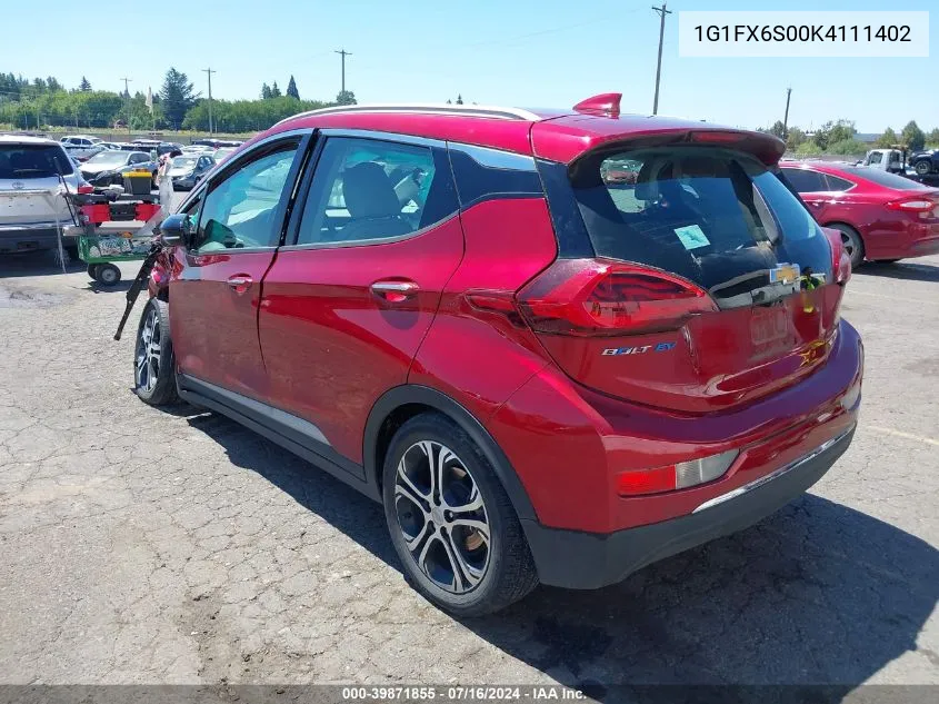 2019 Chevrolet Bolt Ev Premier VIN: 1G1FX6S00K4111402 Lot: 39871855