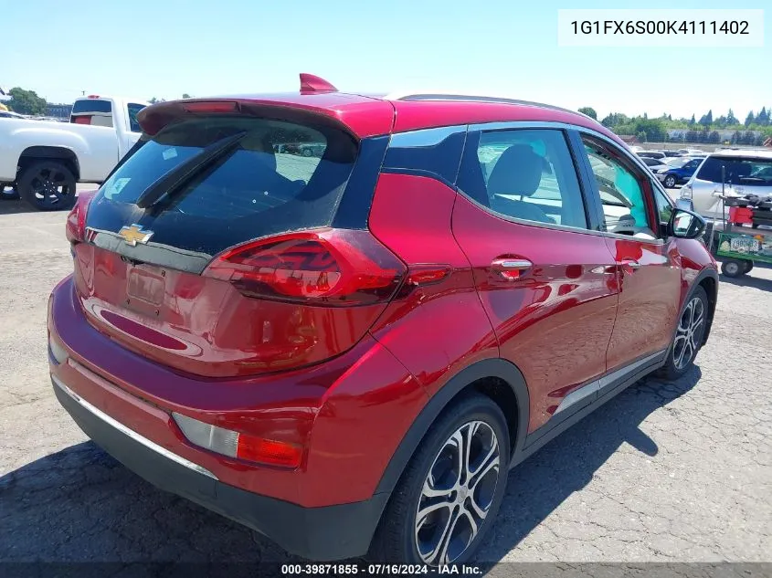 2019 Chevrolet Bolt Ev Premier VIN: 1G1FX6S00K4111402 Lot: 39871855