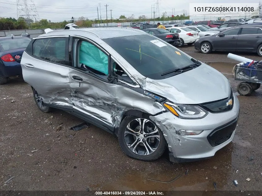 2019 Chevrolet Bolt Ev Premier VIN: 1G1FZ6S08K4114008 Lot: 40416034