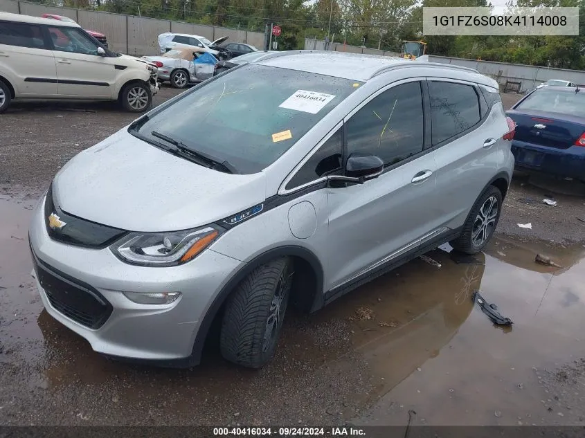 2019 Chevrolet Bolt Ev Premier VIN: 1G1FZ6S08K4114008 Lot: 40416034