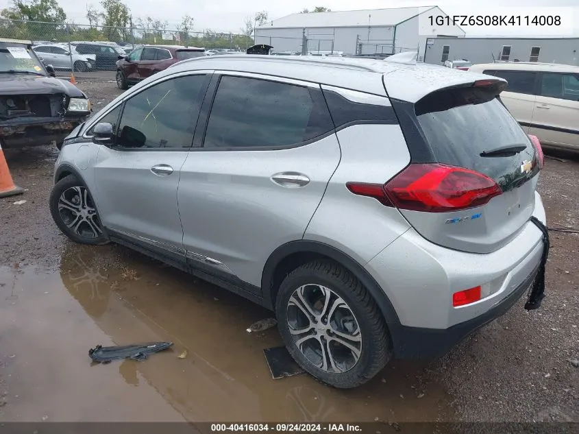 2019 Chevrolet Bolt Ev Premier VIN: 1G1FZ6S08K4114008 Lot: 40416034