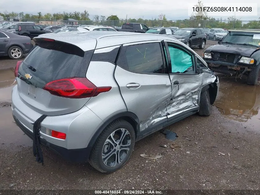 2019 Chevrolet Bolt Ev Premier VIN: 1G1FZ6S08K4114008 Lot: 40416034