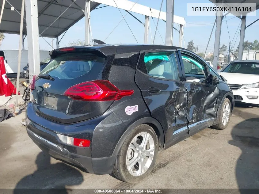 2019 Chevrolet Bolt Ev Lt VIN: 1G1FY6S0XK4116104 Lot: 40508064