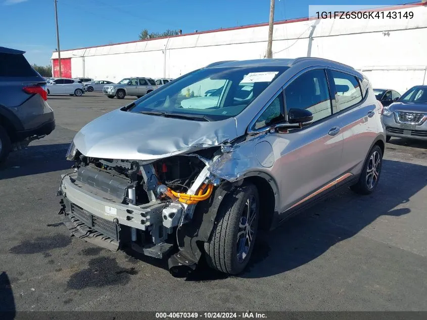 2019 Chevrolet Bolt Ev Premier VIN: 1G1FZ6S06K4143149 Lot: 40670349