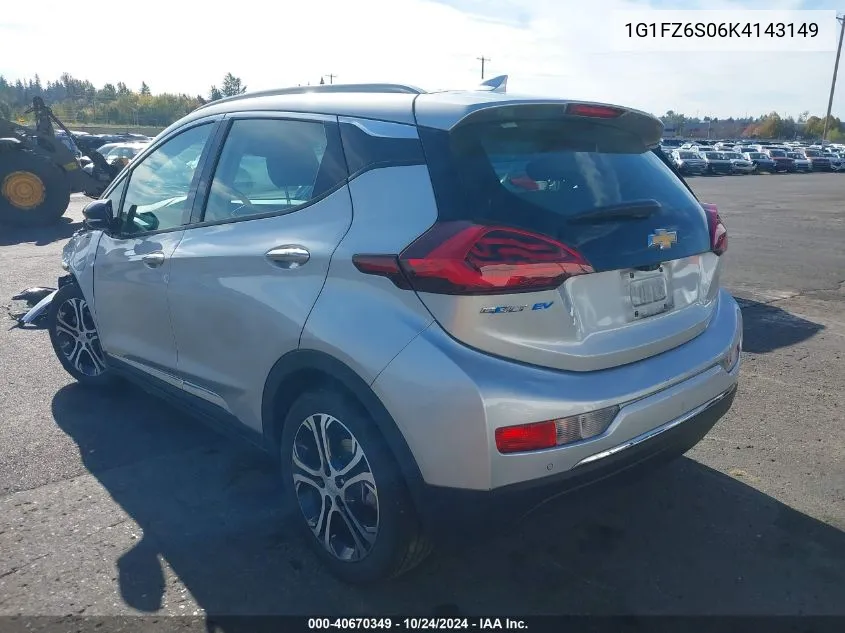 2019 Chevrolet Bolt Ev Premier VIN: 1G1FZ6S06K4143149 Lot: 40670349