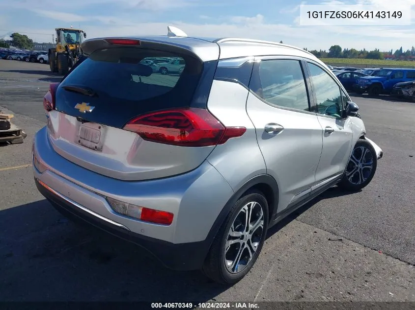 2019 Chevrolet Bolt Ev Premier VIN: 1G1FZ6S06K4143149 Lot: 40670349