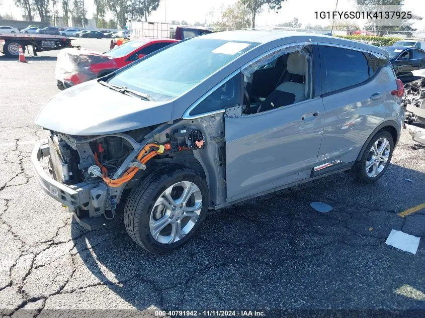 2019 Chevrolet Bolt Ev Lt VIN: 1G1FY6S01K4137925 Lot: 40791942