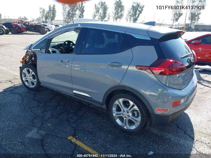 2019 Chevrolet Bolt Ev Lt VIN: 1G1FY6S01K4137925 Lot: 40791942