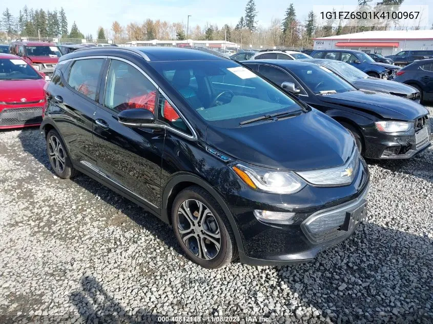 2019 Chevrolet Bolt Ev Premier VIN: 1G1FZ6S01K4100967 Lot: 40812148