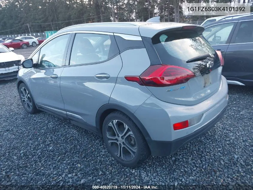 2019 Chevrolet Bolt Ev Premier VIN: 1G1FZ6S03K4101392 Lot: 40820719