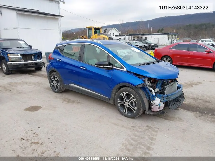 2020 Chevrolet Bolt Ev Fwd Premier VIN: 1G1FZ6S03L4143322 Lot: 40869555