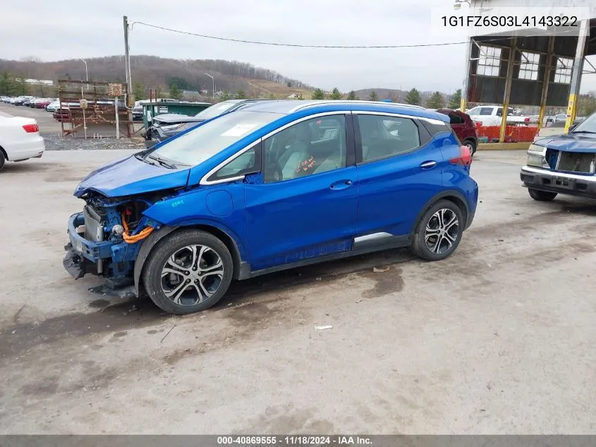 2020 Chevrolet Bolt Ev Fwd Premier VIN: 1G1FZ6S03L4143322 Lot: 40869555