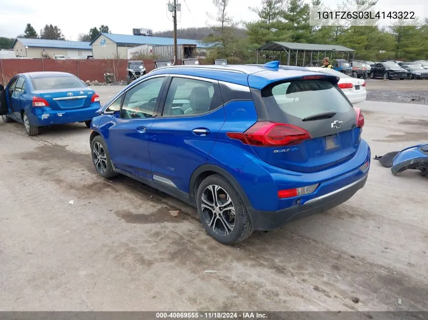 2020 Chevrolet Bolt Ev Fwd Premier VIN: 1G1FZ6S03L4143322 Lot: 40869555