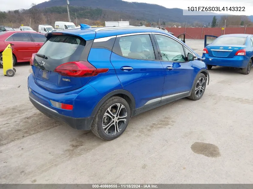 2020 Chevrolet Bolt Ev Fwd Premier VIN: 1G1FZ6S03L4143322 Lot: 40869555