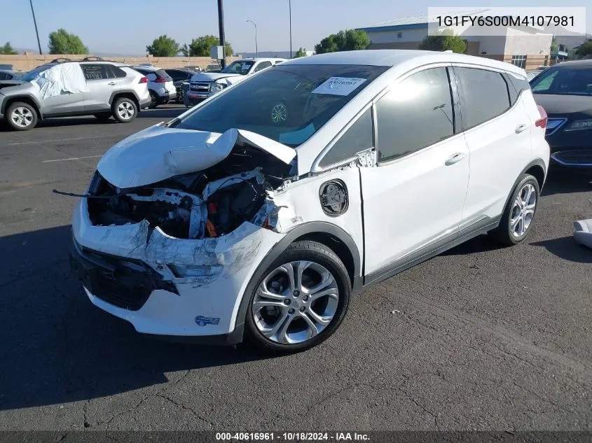 2021 Chevrolet Bolt Ev Fwd Lt VIN: 1G1FY6S00M4107981 Lot: 40616961