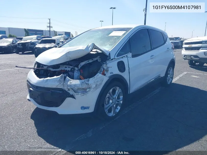 2021 Chevrolet Bolt Ev Fwd Lt VIN: 1G1FY6S00M4107981 Lot: 40616961