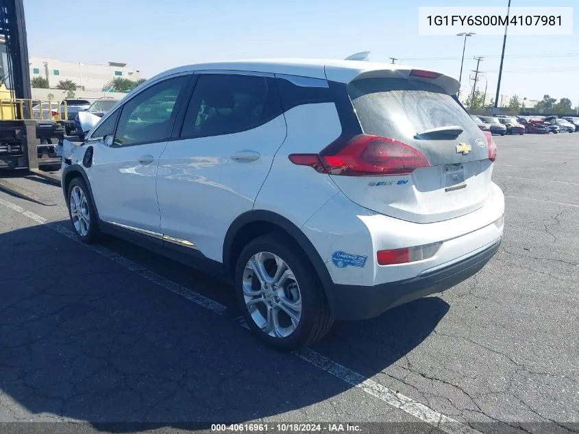 2021 Chevrolet Bolt Ev Fwd Lt VIN: 1G1FY6S00M4107981 Lot: 40616961