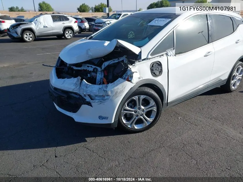 2021 Chevrolet Bolt Ev Fwd Lt VIN: 1G1FY6S00M4107981 Lot: 40616961